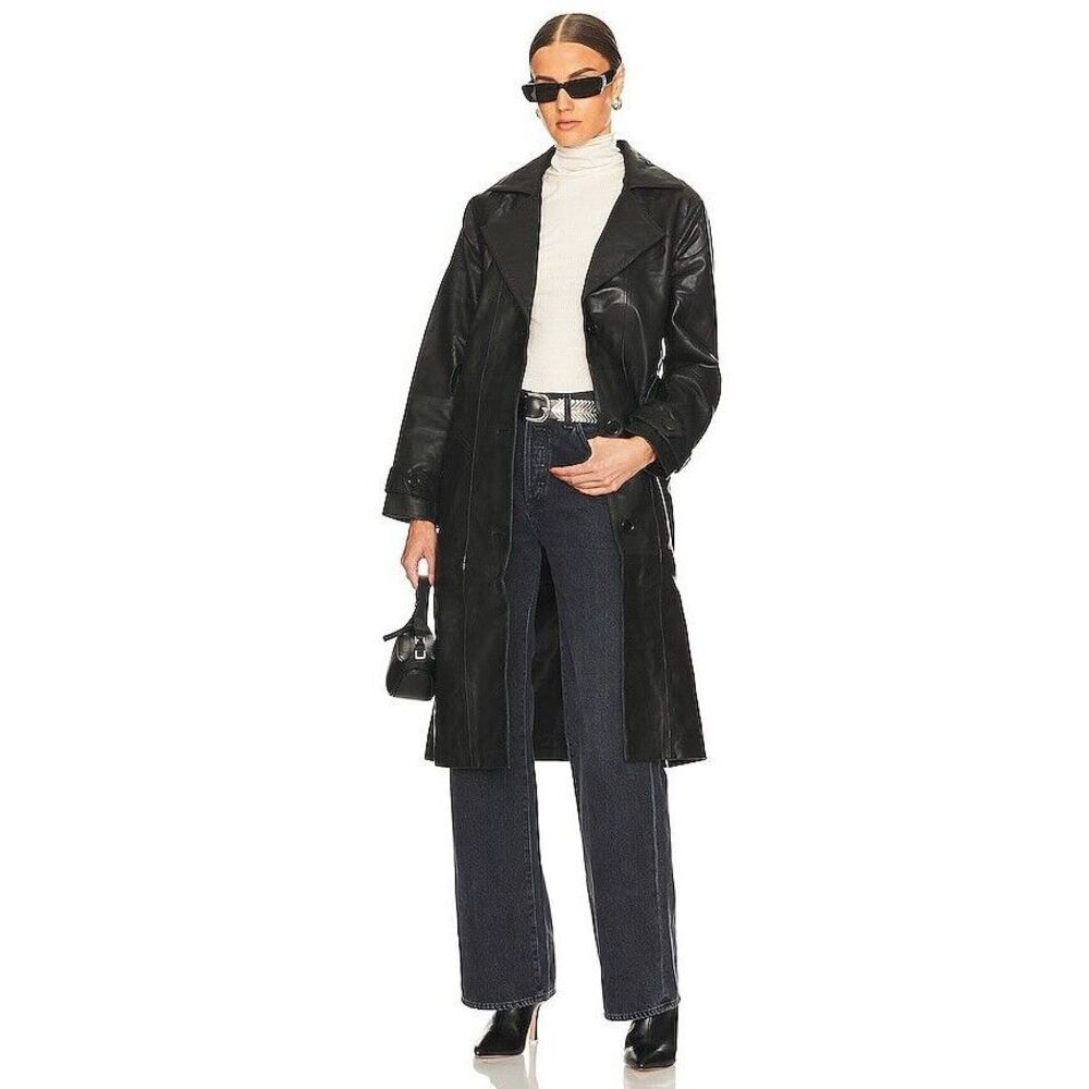 New Terra Leather Coat in Black Deadwood Size US 6